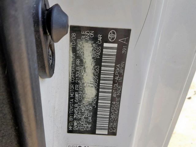 JTKDE167090297063 - 2009 TOYOTA SCION TC Ақ фото 10