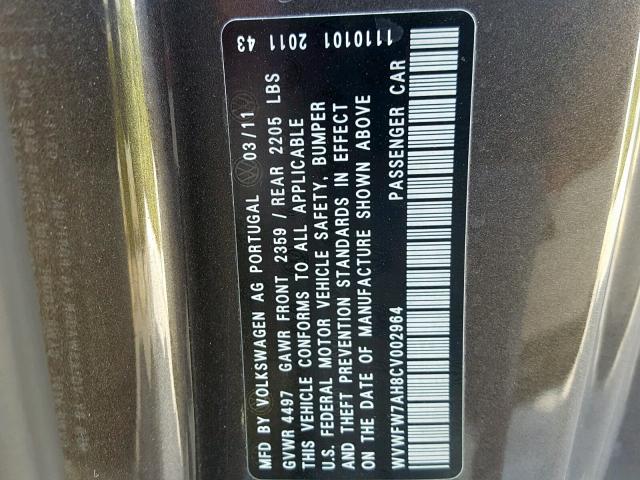 WVWFW7AH8CV002964 - 2012 VOLKSWAGEN EOS LUX 灰色 照片 10