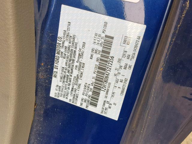 1ZVFT80N475212356 - 2007 FORD MUSTANG BLUE photo 10