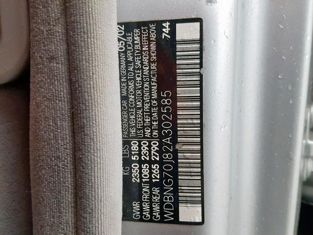 WDBNG70J82A302585 - 2002 MERCEDES-BENZ S 430 SILVER photo 10