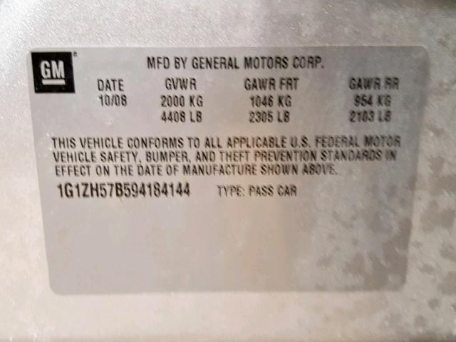 1G1ZH57B594184144 - 2009 CHEVROLET MALIBU 1LT SILVER photo 10
