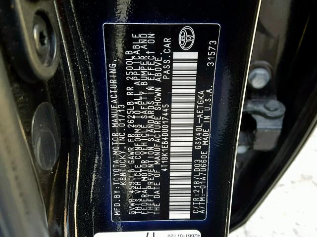 4T1BK1EB4DU017445 - 2013 TOYOTA AVALON BAS BLACK photo 10