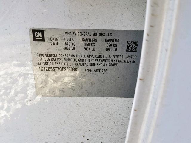 1G1ZB5ST7GF208088 - 2016 CHEVROLET MALIBU LS WHITE photo 10