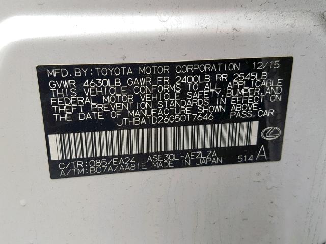 JTHBA1D26G5017646 - 2016 LEXUS IS 200T Ağ foto 10