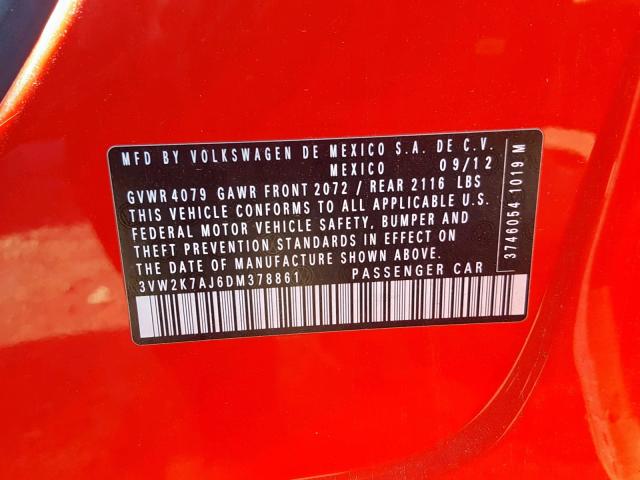 3VW2K7AJ6DM378861 - 2013 VOLKSWAGEN JETTA BASE RED photo 10