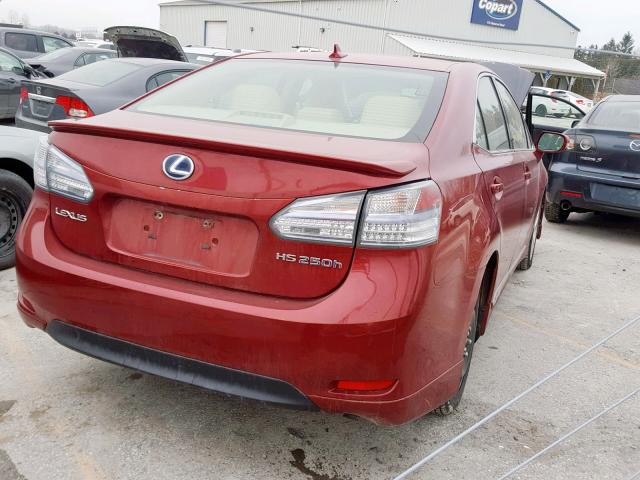 JTHBB1BA4A2011456 - 2010 LEXUS HS 250H RED photo 4