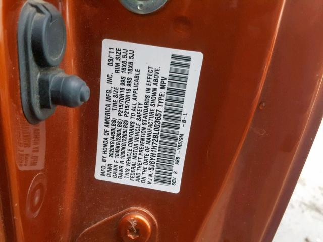 5J6YH1H72BL003657 - 2011 HONDA ELEMENT EX ORANGE photo 10