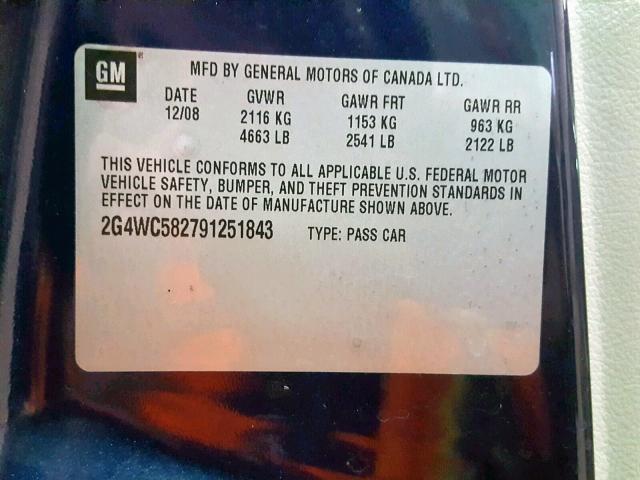 2G4WC582791251843 - 2009 BUICK LACROSSE C BLUE photo 10