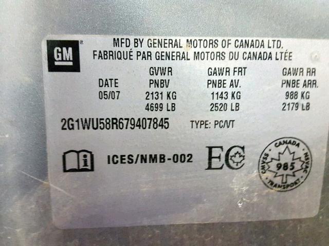 2G1WU58R679407845 - 2007 CHEVROLET IMPALA LTZ GRAY photo 10