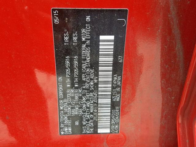 JTLZE4FE1FJ076451 - 2015 TOYOTA SCION XB 红色 照片 10