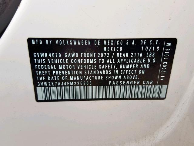 3VW2K7AJ4EM225865 - 2014 VOLKSWAGEN JETTA BASE WHITE photo 10