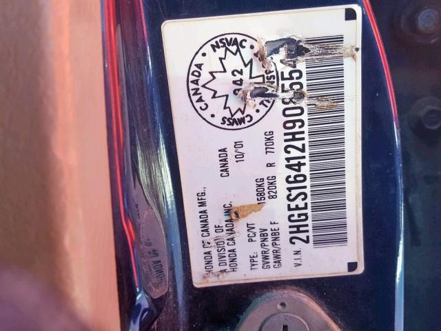 2HGES16412H908554 - 2002 HONDA CIVIC DX BLUE photo 10