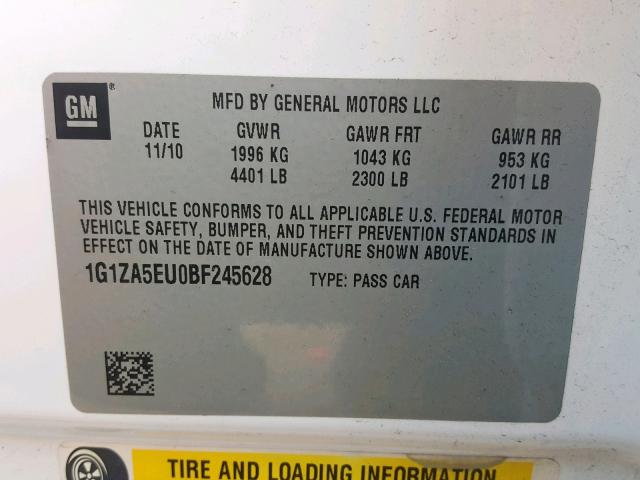 1G1ZA5EU0BF245628 - 2011 CHEVROLET MALIBU LS WHITE photo 10