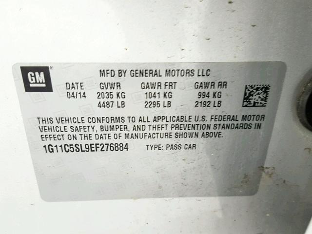 1G11C5SL9EF276884 - 2014 CHEVROLET MALIBU 1LT 银色 照片 10