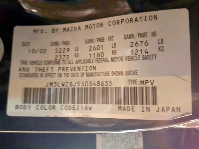 JM3LW28J530348635 - 2003 MAZDA MPV WAGON BLACK photo 10