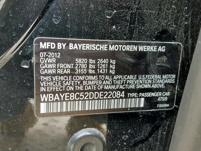 WBAYE8C52DDE22084 - 2013 BMW ALPINA B7 BLACK photo 10