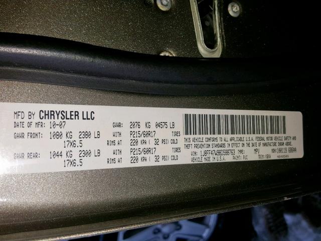 1J8FF47W98D588763 - 2008 JEEP COMPASS SP 金色 照片 10