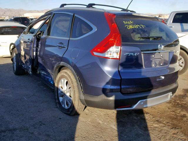 2HKRM4H75EH683912 - 2014 HONDA CR-V EXL BLUE photo 3