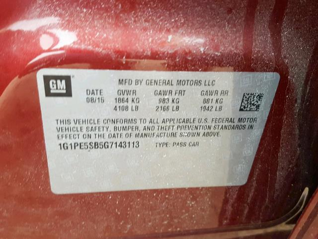 1G1PE5SB5G7143113 - 2016 CHEVROLET CRUZE LIMI RED photo 10