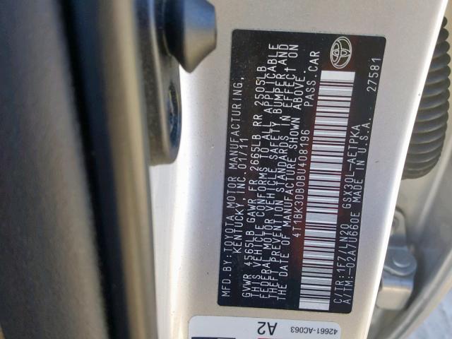 4T1BK3DB0BU408196 - 2011 TOYOTA AVALON BAS Gümüş foto 10