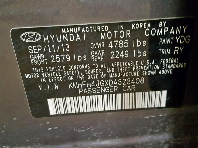 KMHFH4JGXDA323408 - 2013 HYUNDAI AZERA GLS GRAY photo 10