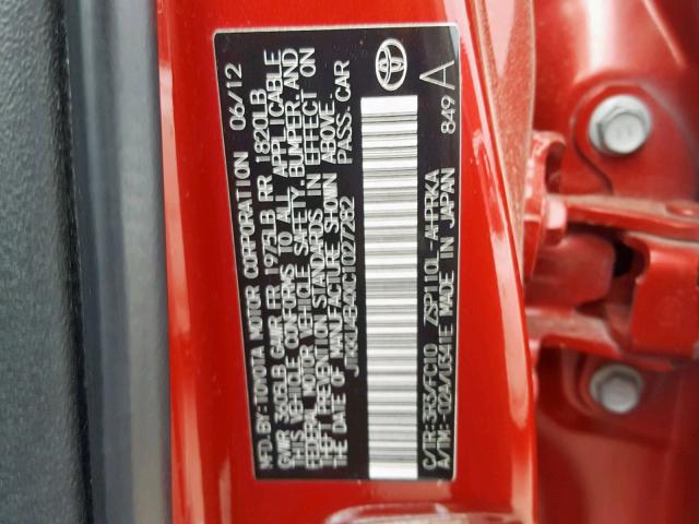 JTKKU4B4XC1027282 - 2012 TOYOTA SCION XD RED photo 10