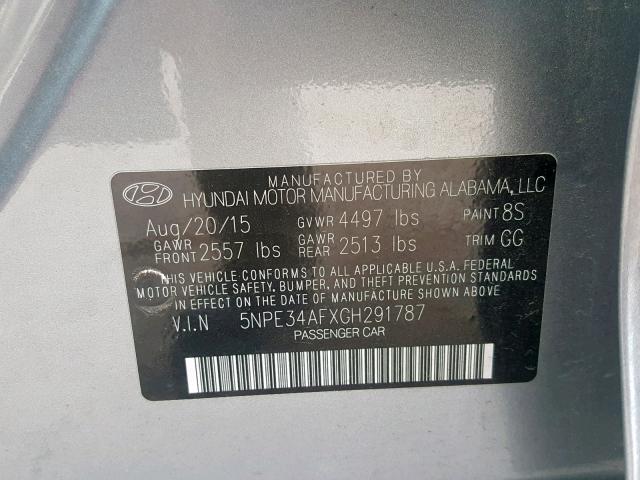 5NPE34AFXGH291787 - 2016 HYUNDAI SONATA SPO GRAY photo 10