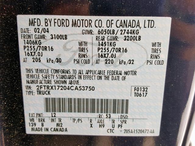 2FTRX17204CA53750 - 2004 FORD F-150 HERI BLUE photo 10