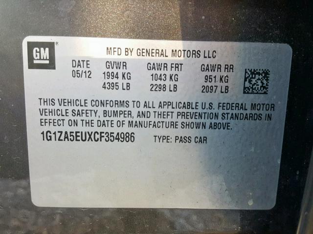 1G1ZA5EUXCF354986 - 2012 CHEVROLET MALIBU LS Boz foto 10