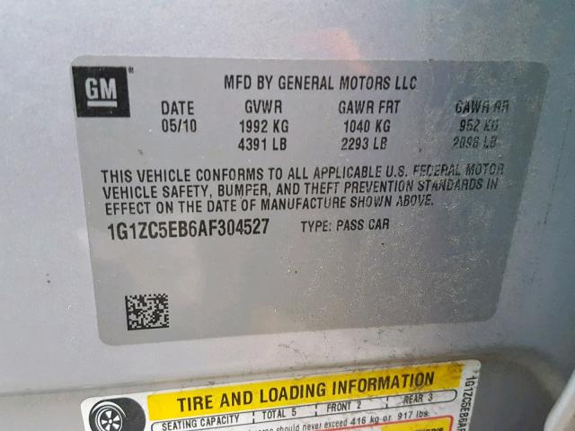 1G1ZC5EB6AF304527 - 2010 CHEVROLET MALIBU 1LT SILVER photo 10