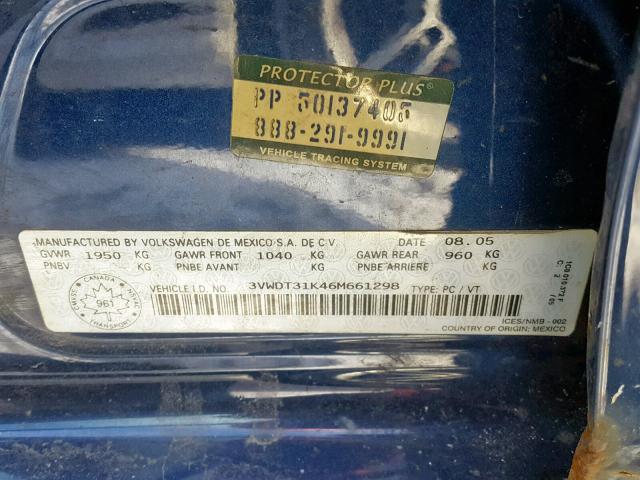 3VWDT31K46M661298 - 2006 VOLKSWAGEN JETTA TDI BLUE photo 10