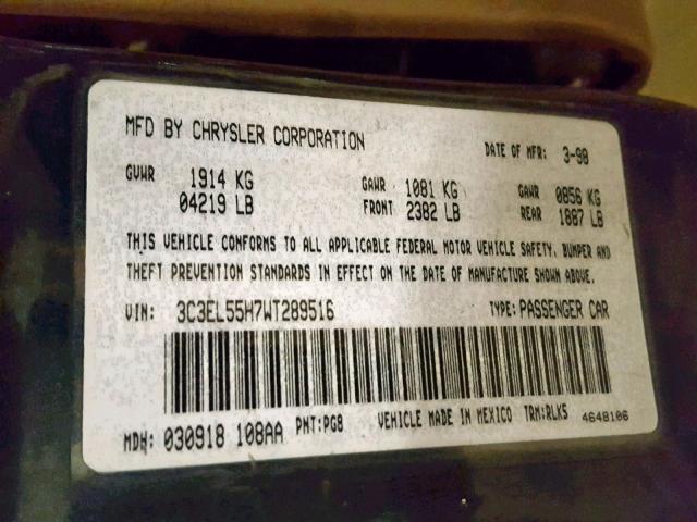 3C3EL55H7WT289516 - 1998 CHRYSLER SEBRING JX GREEN photo 10