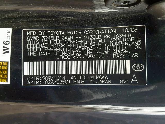 JTKDE167990294520 - 2009 TOYOTA SCION TC 黑色 照片 10