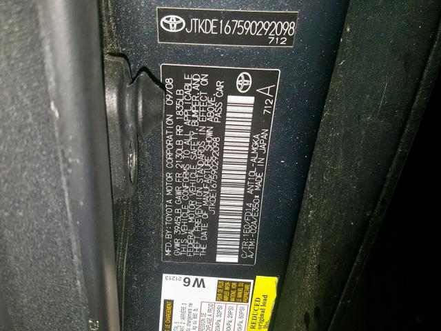 JTKDE167590292098 - 2009 TOYOTA SCION TC 灰色 照片 10