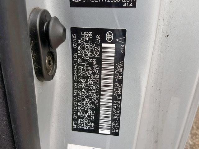 JTKDE177250042617 - 2005 TOYOTA SCION TC ვერცხლისფერი ფოტო 10