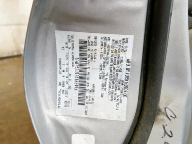 1FAFP53U17A182495 - 2007 FORD TAURUS SE SILVER photo 10