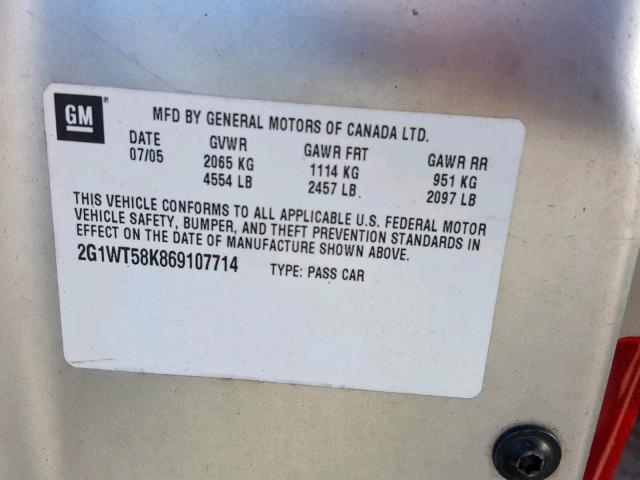 2G1WT58K869107714 - 2006 CHEVROLET IMPALA LT SILVER photo 10