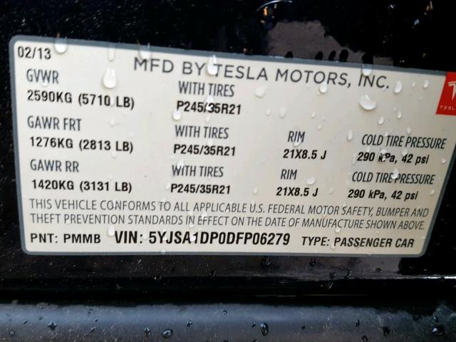 5YJSA1DP0DFP06279 - 2013 TESLA MODEL S BLUE photo 10