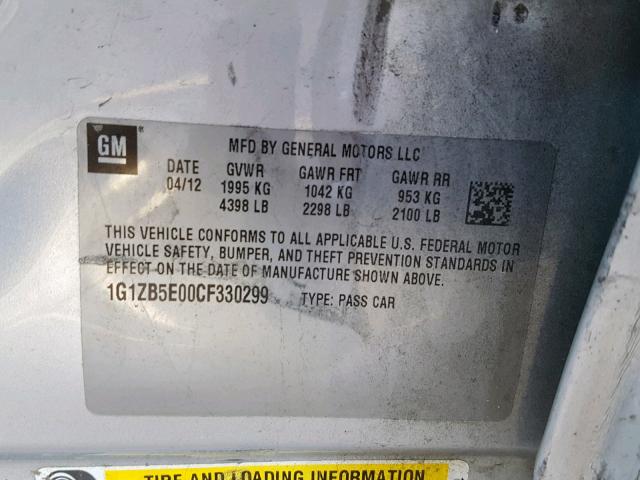 1G1ZB5E00CF330299 - 2012 CHEVROLET MALIBU LS Күміс фото 10