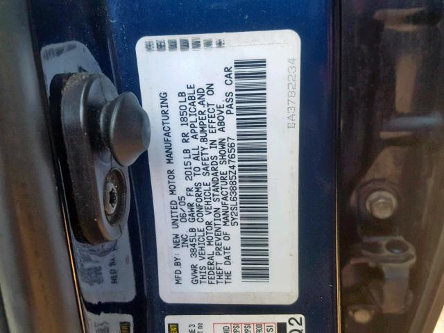 5Y2SL63885Z476567 - 2005 PONTIAC VIBE BLUE photo 10