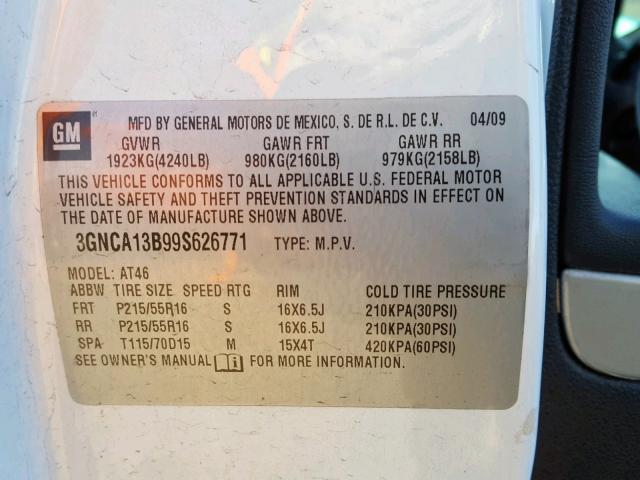 3GNCA13B99S626771 - 2009 CHEVROLET HHR LS თეთრი ფოტო 10