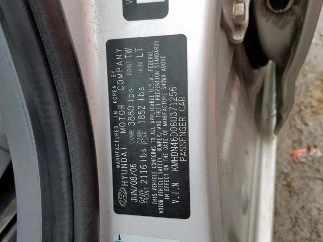 KMHDN46D06U371256 - 2006 HYUNDAI ELANTRA GL SILVER photo 10