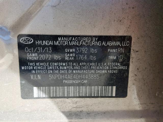 5NPDH4AE4DH443885 - 2013 HYUNDAI ELANTRA GL BROWN photo 10