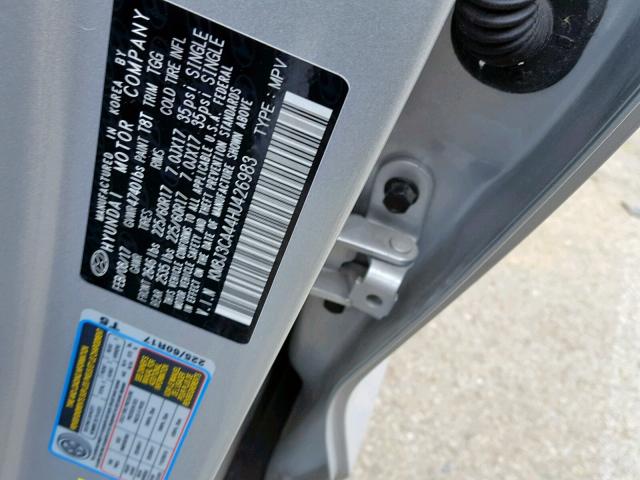 KM8J3CA44HU426983 - 2017 HYUNDAI TUCSON LIM SILVER photo 10