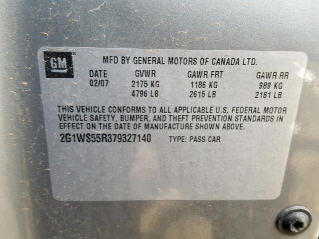 2G1WS55R379327140 - 2007 CHEVROLET IMPALA POL GRAY photo 10