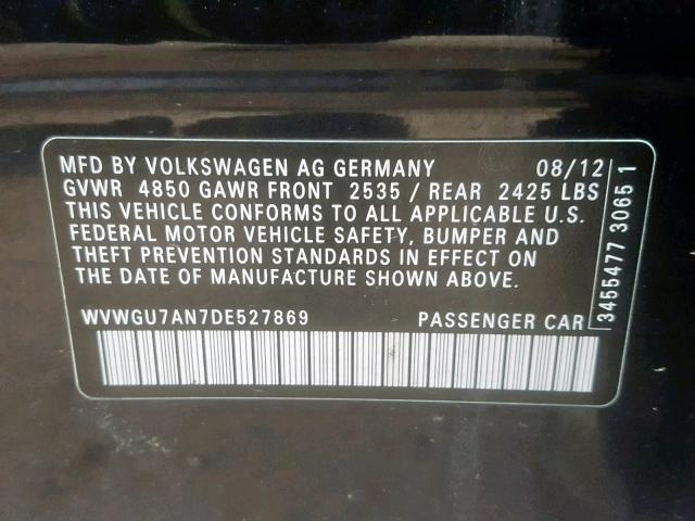 WVWGU7AN7DE527869 - 2013 VOLKSWAGEN CC VR6 4MO BLACK photo 10