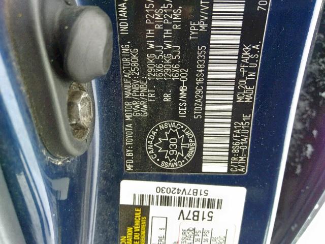 5TDZA29C16S483355 - 2006 TOYOTA SIENNA CE BLUE photo 9