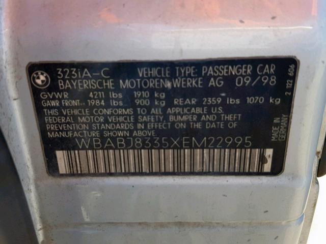 WBABJ8335XEM22995 - 1999 BMW 323 IC AUT SILVER photo 10