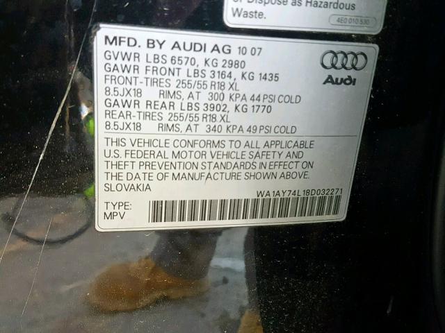 WA1AY74L18D032271 - 2008 AUDI Q7 3.6 QUA BLACK photo 10