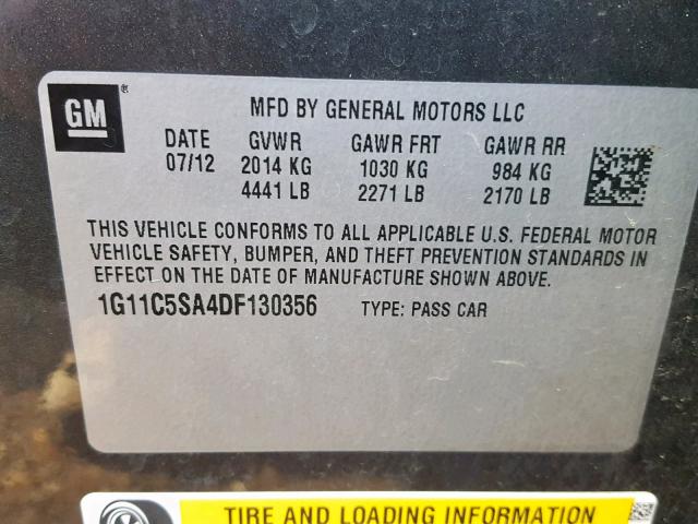 1G11C5SA4DF130356 - 2013 CHEVROLET MALIBU 1LT BLACK photo 10